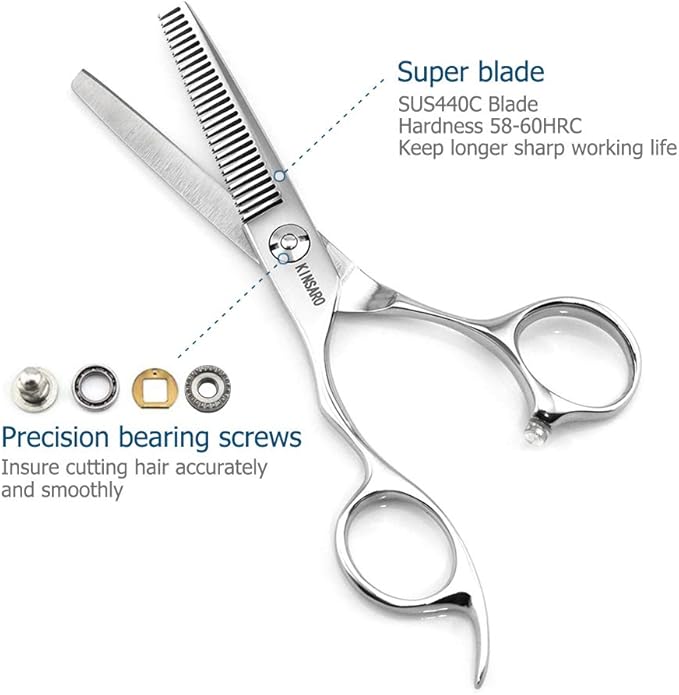 Hair Thinning Scissors left hand 5.5 Inch Barber Scissors Left hand Hair Thinning Shears Barber Shears KINSARO for Hairdresser Barbershop or Home Use