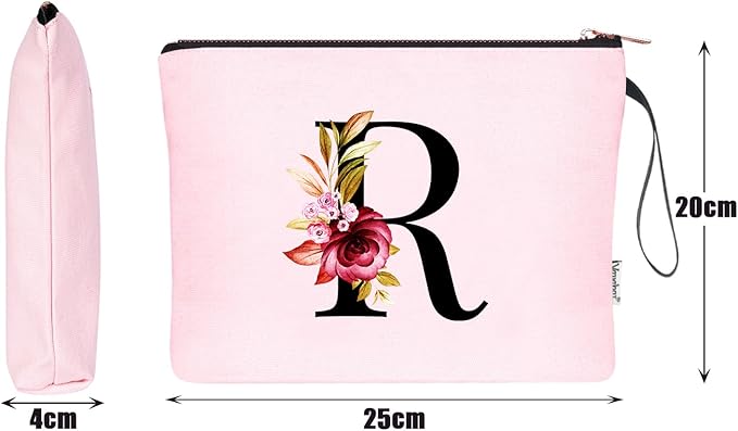 Vavabox A-Z Personalized Makeup Bag, Birthday Gifts for Women Mom, Gifts for Best Friend, Bride Bridesmaid Cosmetic bag (R, Pink)