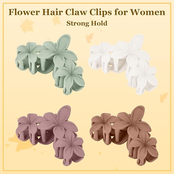 Ondder Hair Clip - Flower, 4 Pcs, 4.5 Inches, Large Matte, Claw, for Women & Girls, Thick Hair, Hair Accessories
