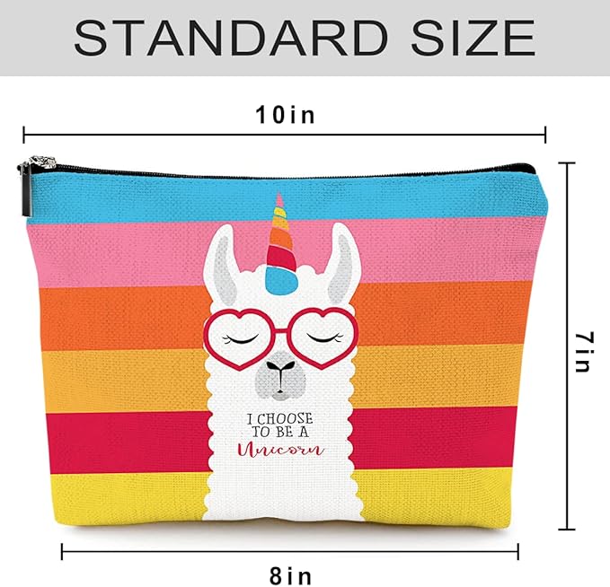 Cute Makeup Bag for Purse Canvas Waterproof Funny Cosmetic Bags for Women Zipper Travel Toiletry Pouch-Alpaca Makeup Bags-Rainbow