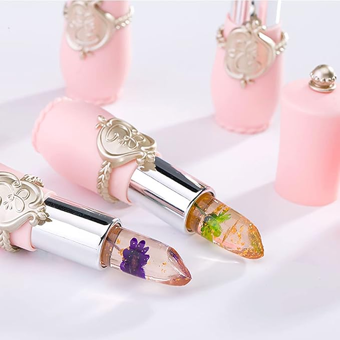 Petansy 6 Pack Crystal Jelly Flower Lipstick Set, Nutritious Temperature Change Lip Balm Long Lasting Moisturizer Lip Gloss Magic Color Change Lip Stick Set