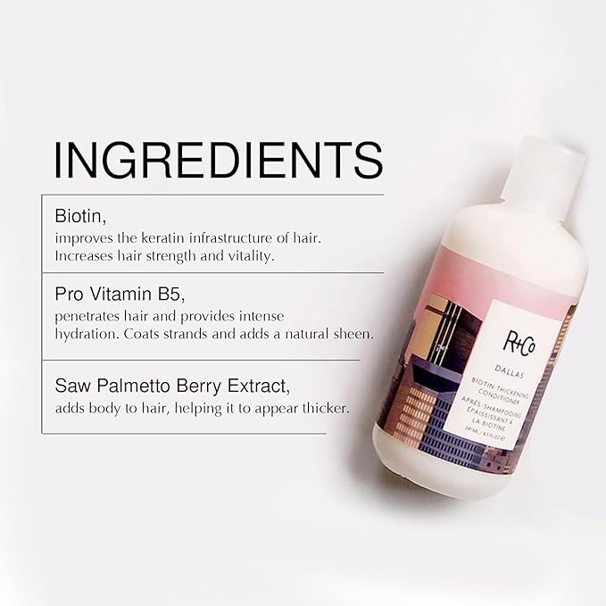 R+Co Dallas Biotin Thickening Shampoo & Conditioner Set + Deluxe Sample (0.5oz) | Adds Volume, Strength & Fullness | Sulfate-Free, Vegan + Cruelty-Free | 33.8oz (Pack of 2)