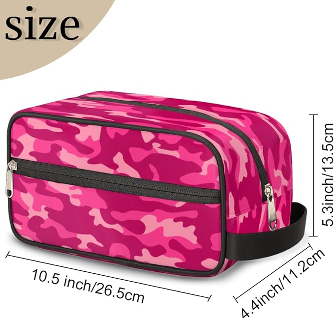 Pink Camo Camouflage Pattern Travel Toiletry Bag for Women Men Lightweight Cosmetic Makeup Bag Organizer Waterproof Shaving Bag Dopp Kit with Large Capacity for Toiletries and Shaving Accessories