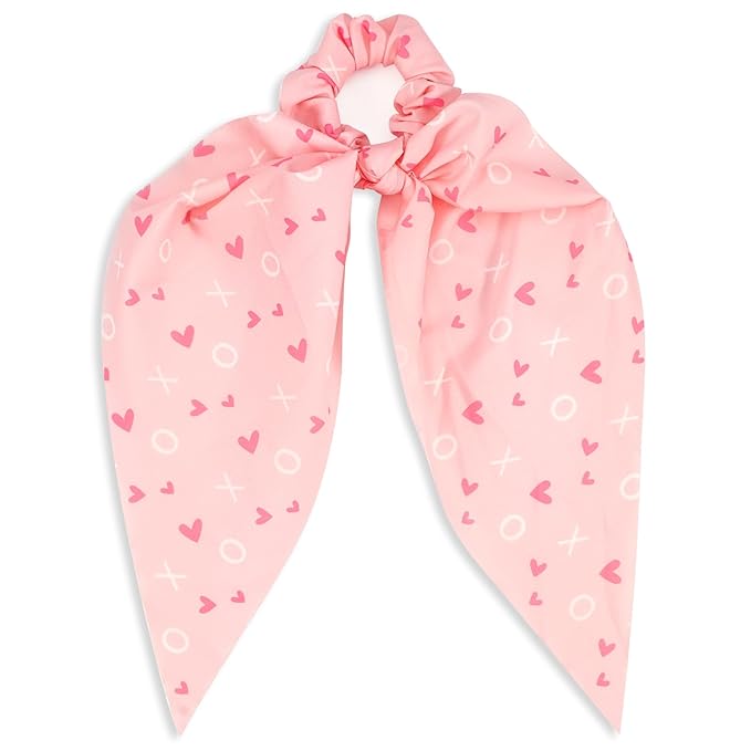 Valentine's Day Hair Ties XOXO Pink Heart Hair Scrunchies for Women Girls Elastic Love Hair Tie Ribbon Valentine's Day Hair Bows Hair Accessories Gifts