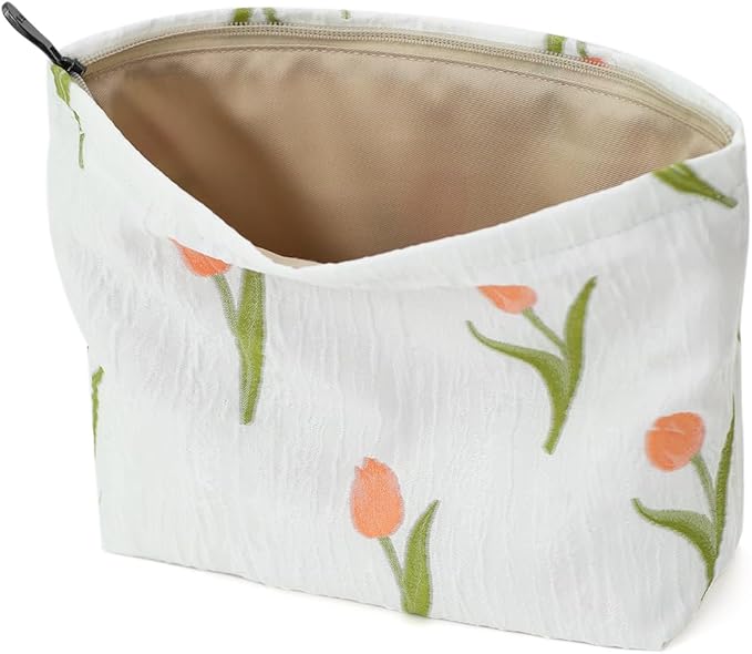 Floral Jacquard Makeup Bag - Large Capacity Cosmetic Pouch & Travel Toiletry Organizer with Zipper, Perfect for Daily Use, Gifts, and On-the-Go Essentials, Purses for Women Clearance