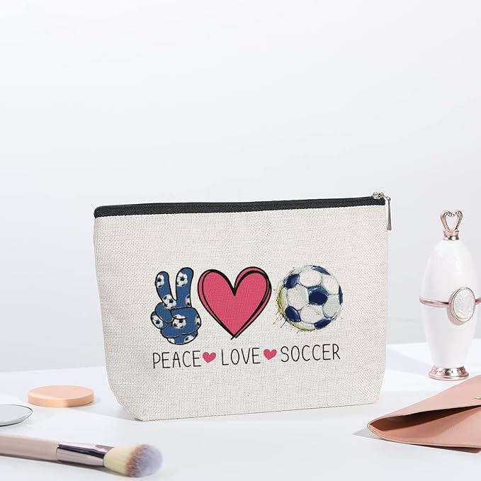 Soccer Gifts Makeup Bag, Coach & Team Gifts for Football Lovers, Cosmetic Bags for Women Girls, Birthday Christmas Gifts for Mom Friends Female, Soccer Stuff Accessories