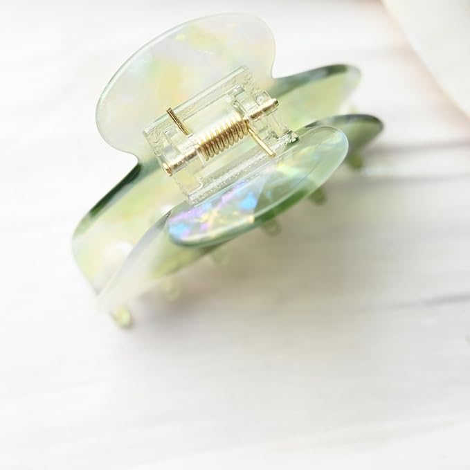 Handmade Celluloid Acetate French Design Barrettes Tortoise Shell Claws Hair Claw Luxury Fashion Accessories Hair Clip for Women (transparent green)