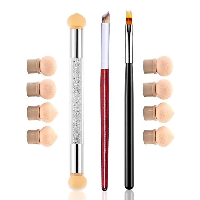 WOKOTO 3 Pcs Nail Ombre Brushes For Nail Art Brushes Set With 8 Addtional Nail Sponges Set Ombre Nail Brushes For Acrylic Application Gradient Gel Ombre Brushes Nails Nail Acrylic Brushes Set