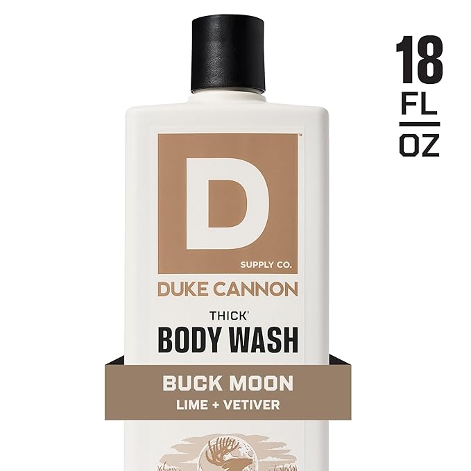 Duke Cannon Supply Co. Thick High Viscosity Body Wash – 3X Thicker, Cleansing Shower and Bath Gel, Mineral-Enriched for Men – Shower Gel – Men’s Body Scrub – Buck Moon (18 oz)