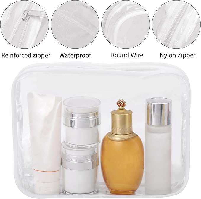 Tbestmax 10 Pack Clear Cosmetic Bags Makeup Bags Portable Waterproof TSA Approved Travel Toiletry Bags Large Organizer White, 9.8" x 7.1" x 2.4"