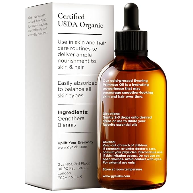 Gya Labs Evening Primrose Carrier Oil - 3.4 Fl Oz - for Hair, Skin, Face, Scalp & Body Massage