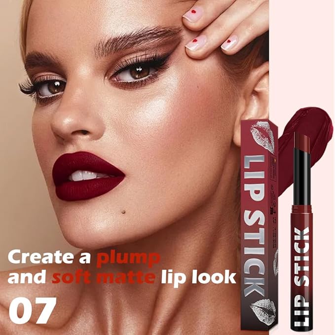 Matte Lipstick Crayon for Women, Cherry Red Lip Stick Pencil 24 Hour Long Lasting Waterproof, Non-Drying Hydrating Formula Lip Gloss Makeup, Vegan & Cruelty-Free, 07