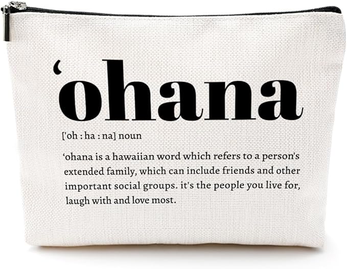Christmas Thank You Gifts Ohana Definition Inspirational Makeup Bag Hawaii Cosmetic Bag Hawaiian Gifts Hawaiian souvenirs for Women Female Grandma Mom Sister Friend Wife Travel Toiletry Bag Birthday