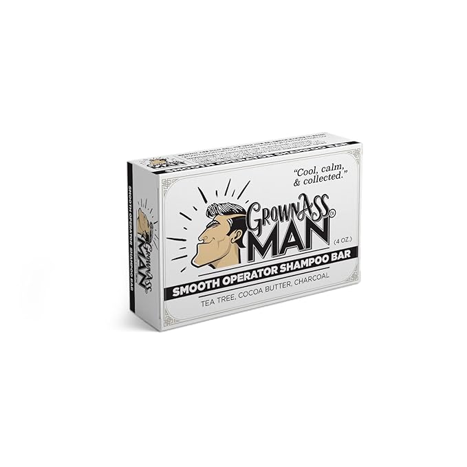 Grown Ass Man Co. - Solid Shampoo Bar Rich Lather 3 in 1: Hair, Beard & Body Wash - Plastic Free & Eco-Friendly, Natural & Organic Clean for All Hair Types, 4oz Bar (Smooth Operator, 3-Pack)