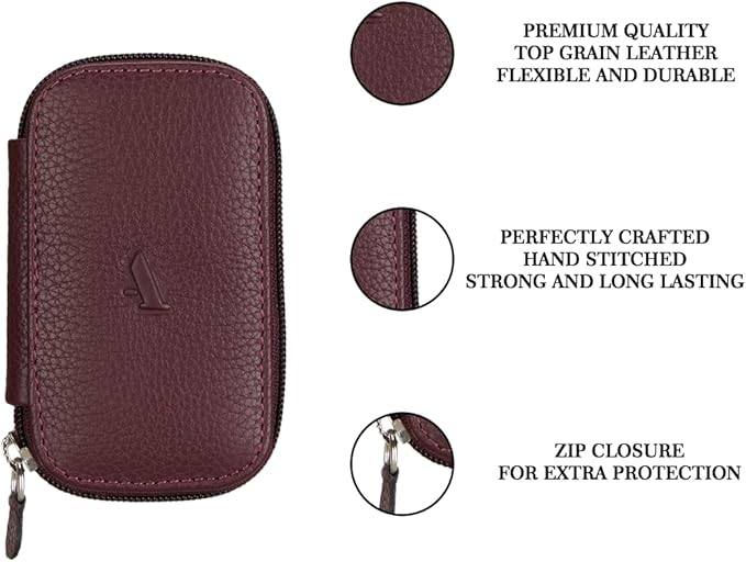 Full Grain Genuine Leather Keychain Holder Pouch with 6 Key Holders Hook
