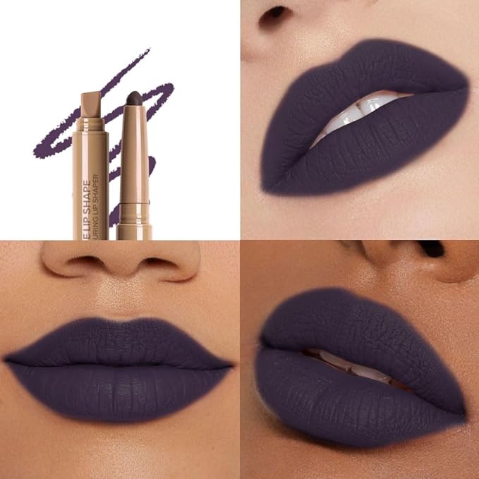 SUAKE Plump Matt Lipstick Lipliner Pencil Pack,Waterproof Crayon with Silicone Smudger for Define Contours & Sculpting Lip, Longwear Moisture Smooth Creamy Formula for Lip Makeup-10 Deep Purple