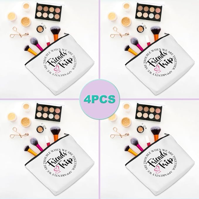 4PCS Girls Trip Gifts Girls Friends Trip Makeup Bag Girl Weekend Gifts Summer Gift Cosmetic Bag Toiletry Bag Weekender Bags for Women Daughter Best Friend Friendship Bachelorette Party Birthday