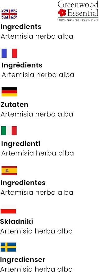 Greenwood Essential Armoise Essential Oil (Artemisia herba alba) Pure | Non-Sticky | Non-Greasy | Lightweight | Men & Women | All Skin Types | Steam Distilled 10ml (0.33 oz)