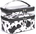 Double-layer Cosmetic Bag Makeup Bag Travel Makeup Bag Makeup Bags for Women Cosmetics Cases Portable Waterproof Foldable (Cow Print)