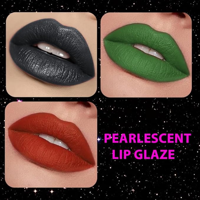 Gray Black Green Red Metallic Lipstick for Women,Glitter Sparkling Liquid Lipstick,Long Lasting Waterproof Lightweight Non-Drying Bold Dark Lip Gloss for Gothic Stage Makeup,Vegan