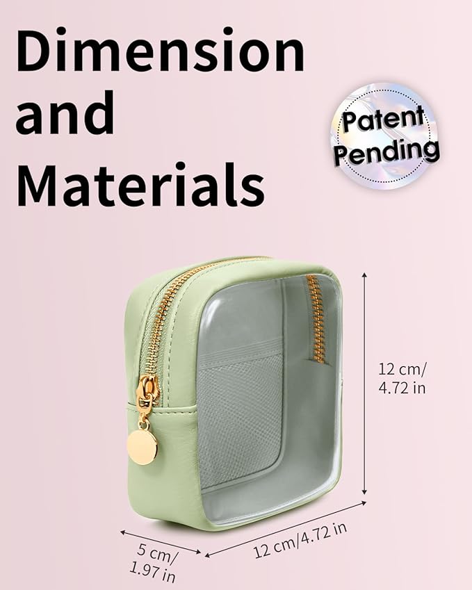 Wandering Nature Clear Makeup Bag for Purse Mini Make up Cute Cosmetic Bag Pouch for Women with Slip-in Pockets Travel Toiletry Essentials Eco Vegan Leather Organizer Bags(Patent Pending)