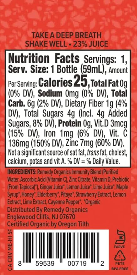 Remedy Organics Immunity Plus Shot, Protect | Boost Energy, Brain Function, Detoxification, and Metabolism | Brain Juice | Certified-Organic Ingredients 12 Packs