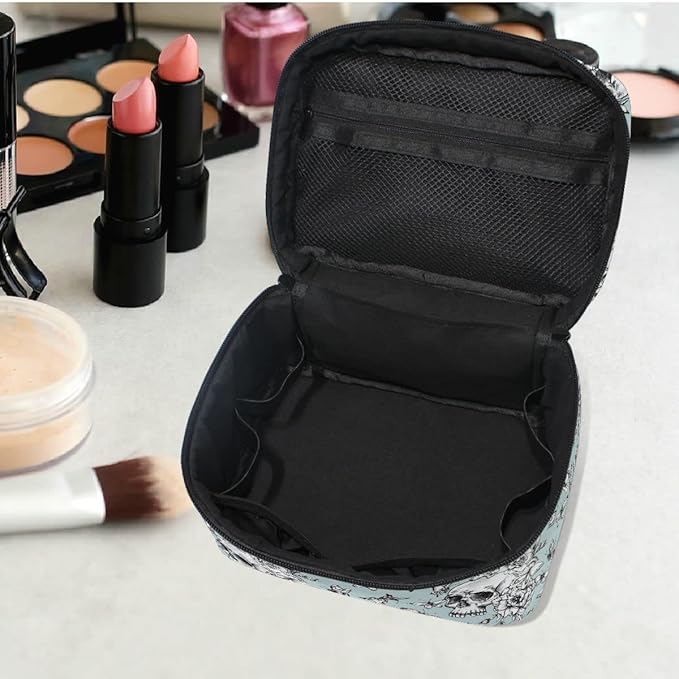 Skull Makeup Bag, Vintage Goth Skull Butterfly Makeup Organizer Bags Toiletry Bag Box Travel Cosmetic Bag Make Up Train Case for Women Teen Girl Ladies