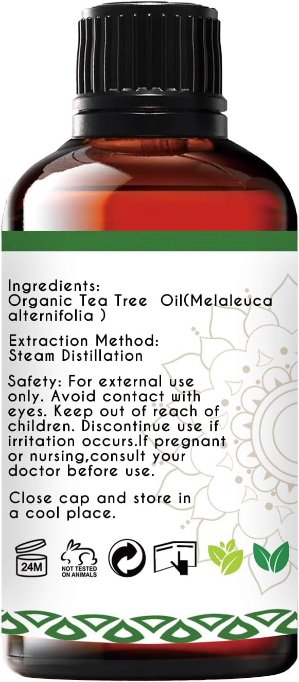 Organic Tea Tree Oil for Skin, Hair, Face, Scalp, Nails, 100% Pure Australian Tea Tree Essential Oil for Room Linen Spray, Diffuser -1 Oz