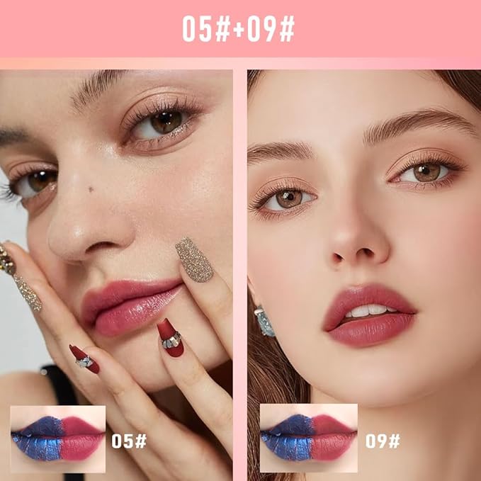 Lip Stain - Wipe-Off &Peel Off Lip Color | Waterproof, Long Lasting, Transfer-Resistant, Smudge-Proof Lip Tint | Easy Wipe Finish, High Pigment | All-Day Vibrant Kiss-Proof Lip Stain, 05#+09#
