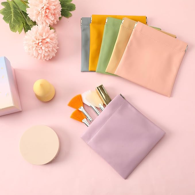 AUGSUN 6PCS Makeup Bag Organizer, Aesthetic Hair Tie Organizer,Lipstick Bag, Elastic Storage Bag, Travel Makeup Pouch（Macaron）