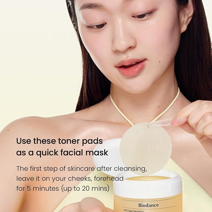 Biodance Vita Niacinamide Gel Toner Pads, Dark Spot Corrector, Evening Skin Tone, Hydrating for Sensitive Skin, Gentle Exfoliating Toner Pads with Vitamin C, Korean Skincareㅣ4.93 fl.oz.(140g)*60Pads