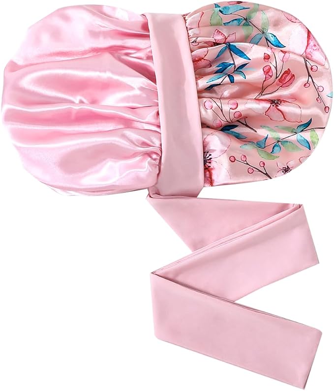 GDTOGRT Satin Silk Bonnet for Sleeping Women - Double Layer Sleep Hair Bonnets Caps for Curly Braid Hair with Tie Band