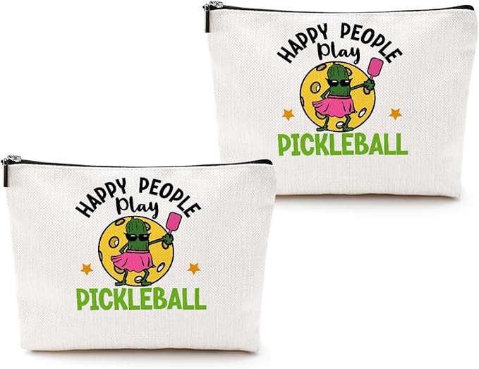 2pcs Funny Pickleball Gifts Makeup Bag, Ball Player Cosmetic Bag Ball Lover with Zipper Pouch Accessories Pickleball Lover Gifts for Girls Women Fans Player Mom Sister Christmas Birthday Gifts