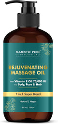 MAJESTIC PURE Vitamin E 70k Blend Massage Oil for Massage Therapy - Refreshing, and Relaxing - Natural Oils with Sweet Almond, Jojoba, Argan & Avocado - for All Skin Types - Men and Women - 8 fl oz