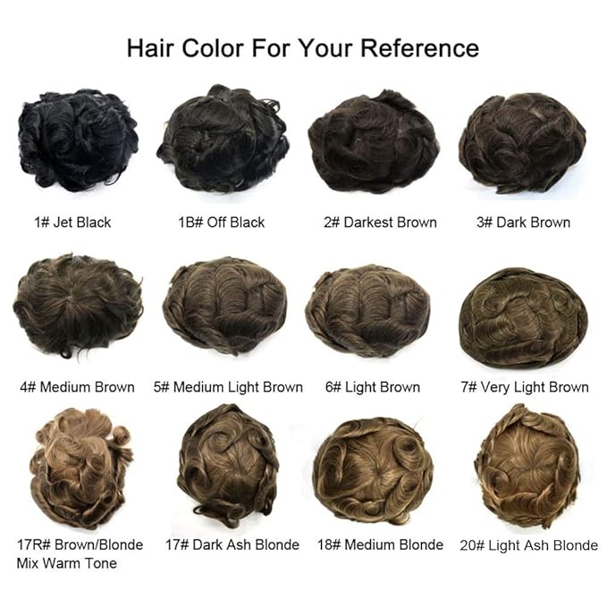 FACE MIRACLE Hair System for Men French Lace Mens Toupee Human Hair Replacement System Lace with PU Toupee for Men Male Hair Piece Wigs 8"X10" #710 7# VERY LIGHT BROWN WITH 10% SYNTHETIC GREY