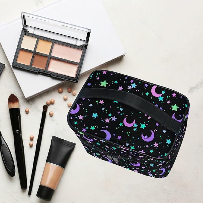 Makeup Bag, Crescents and Stars Makeup Organizer Bags Toiletry Bag Box Travel Cosmetic Bag Make Up Train Case for Women Teen Girl Ladies
