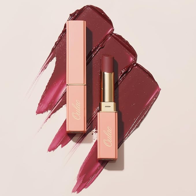 Oulac Color Rich Satin Lipstick - Burgundy Red Full Coverage Lip Color, Creamy Silky-Smooth, Moisturizing, Satin Matte Finish, Infused With Shea Butter, Vegan & Clean Beauty, 4g, SG13 Burgundy