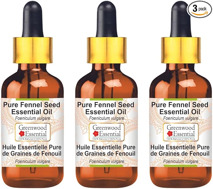 Greenwood Essential Pure Fennel Seed Essential Oil (Foeniculum vulgare) with Glass Dropper Steam Distilled (Pack of Three) 100ml X 3 (10.1oz)