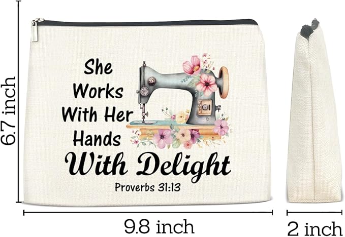 Sewing Gifts Makeup Bag, Quilting Gift for Quilters Sewing Lover, Inspirational Hostess Gifts for Women Mom Grandma Birthday Christmas Zipper Cosmetic Bag Travel Toiletry Pouch for Purse