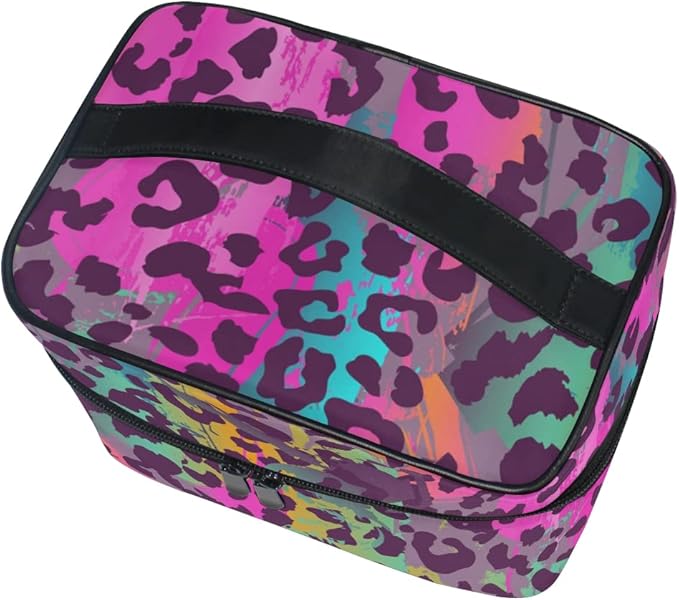 Makeup Bag, Colorful Leopard Print Travel Makeup Organizer Bag Cosmetic Cases Toiletry Bags for Girl Women Ladies
