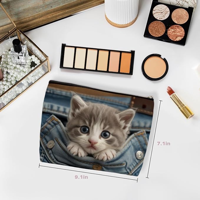 Cute Cat Makeup Bag, Large Capacity Travel Makeup Case Cosmetic Bags for Women, Portable Pouch Purse Travel Essentials Toiletries Accessories, Christmas Birthday Gifts for Women
