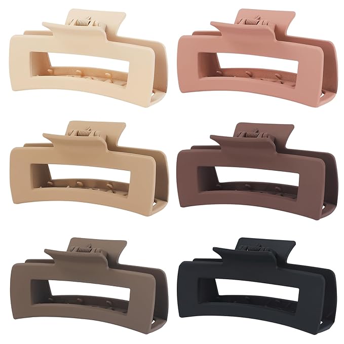 4 Inch Big Hair Claw Clips 6 Pcs Large Claw for Thick Hair Square Hair Clips for Women Rectangle Hair Clips Nonslip Acrylic Banana Jaw Clips Hair Accessories for Girls (Coffee)