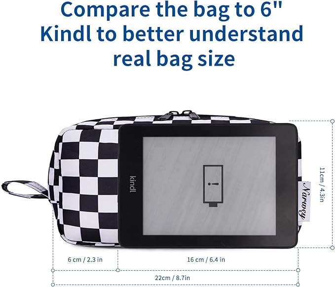 Narwey Checkered Makeup Bag Travel Cosmetic Bag Organizer Small Toiletry Bag Make Up Bags with Organized Pockets for Women (Black Checkerboard, Large)