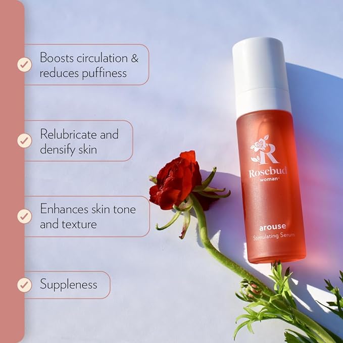 Rosebud Woman Arouse Stimulating Serum - 3-in-1 Promotes Natural Lubrication, Tingling & Plumping Sensation - Plant-Based, Vegan & OBGYN Approved (1 oz)