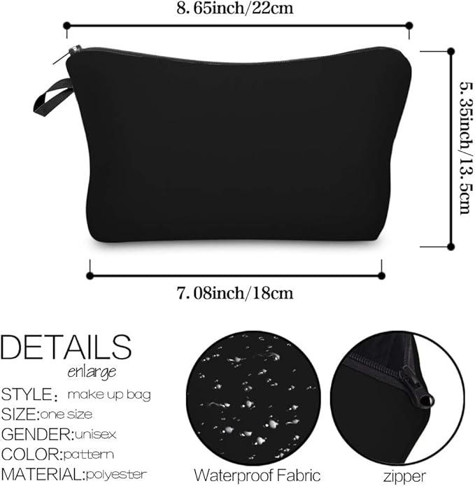 Small Makeup Bag Cosmetic Bag for Women, Pretty Design Organizer Case with Zipper Closure, Lightweight and Water-Resistant Make Up Bag - 8.65"x 5.35" x 7.08"（Solid Black）