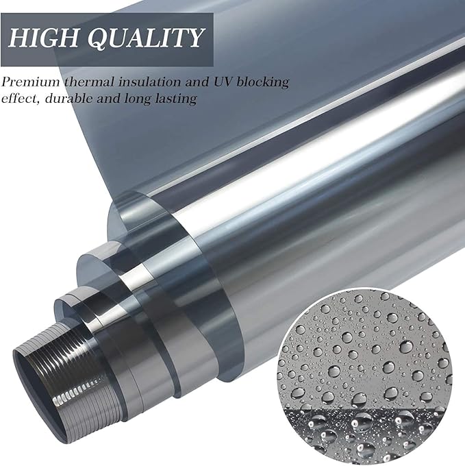 HIDBEA One Way Privacy Window Film, Daytime Privacy Sun Blocking Anti UV Reflective Window film Heat Control Static Cling Window Tint film for Home and Office, Silver, 35.4 x 393.7 Inch