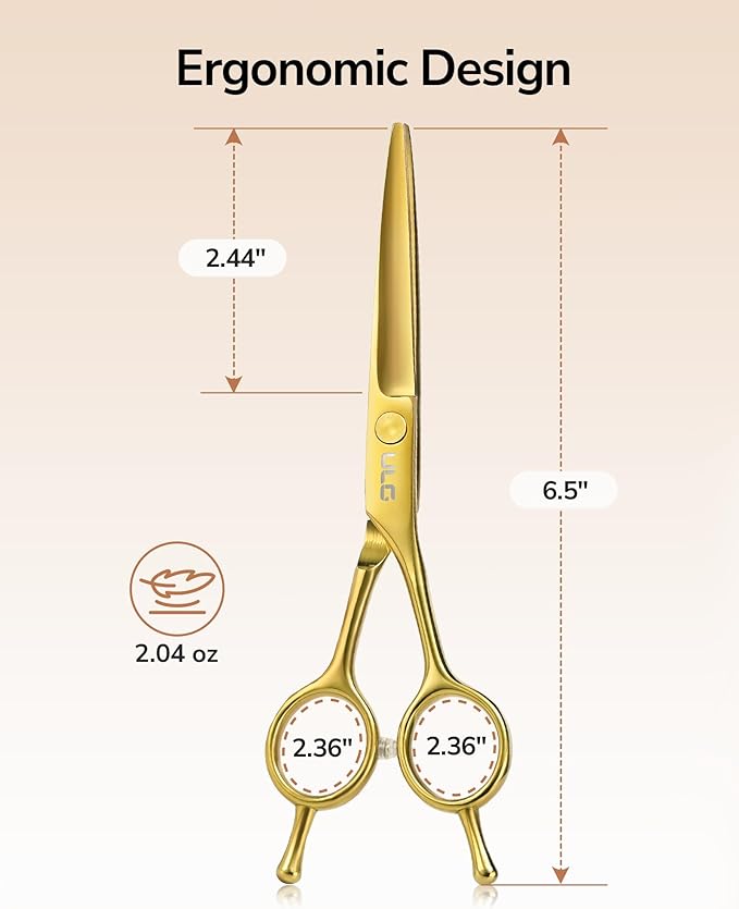 ULG Professional Hair Cutting Scissors 6.5 Inch – Sharp Barber Shears, Stainless Steel Symmetrical Salon Haircut Scissors for Women, Men, Kids, Gloss Paint Finish, Golden