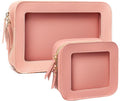 2 Pcs Clear Makup Bag Set, Clear Cosmetic Bags with Zipper Waterproof Small Travel Cosmetic Case Cute Make Up Pouch Mini Car Essentials for Women Travel Car Organizer (Pink Set)