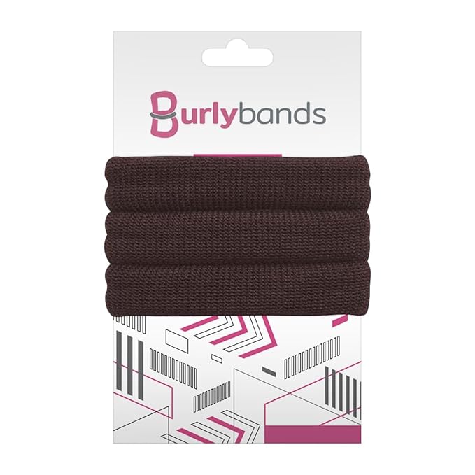 Burlybands Large Hair Ties for Thick, Heavy or Curly Hair - Non-Slip, Non-Damage, Seamless Women's Ponytail Scrunchies - Brown, 3 Pcs