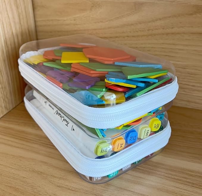 Clear Hard Shell Zipper Case, Upgraded Thicker Transparent Plastic Bins for Organizing, See Through Zipper Pouches Makeup Case, Lidded Storage Bins Organizer for Storage Cosmetics (S+S)